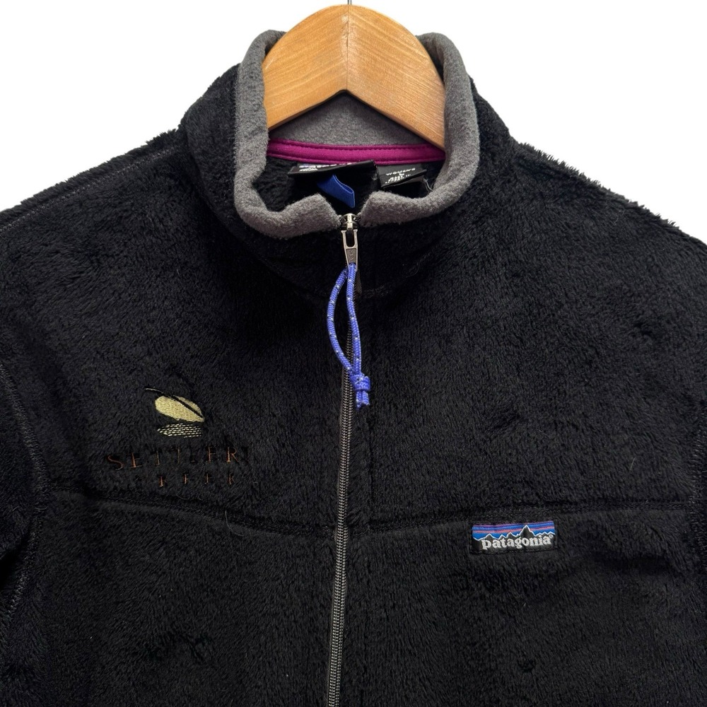 Patagonia Vtg Women's Large Black Full Zip Polartec Regulator Fleece Jacket Logo